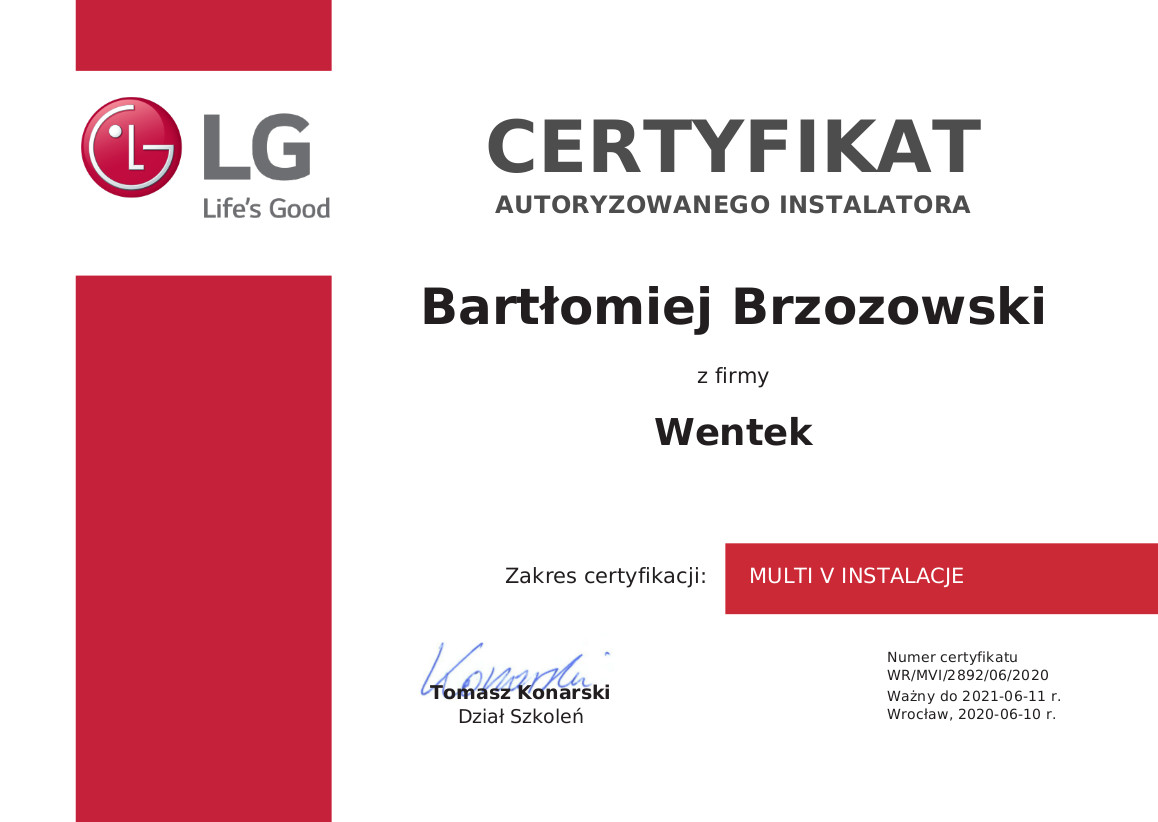 Certyfikat LG Multi V Instalacje